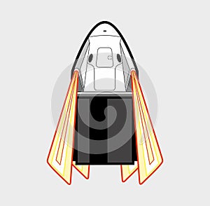Space craft, rocket launch 2019. Vector isolated spaceship. Futuristic art, rocket launching vector retro style illustration.