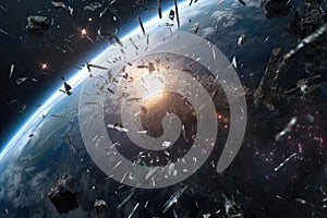 space debris orbiting earth, creating a visual threat