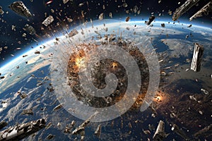 space debris orbiting earth, creating a visual threat