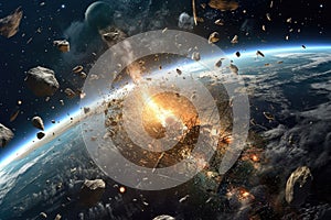 space debris orbiting earth, creating a visual threat