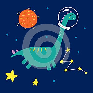 Space dinosaur, vector illustration for children s fashion