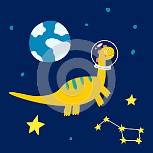 Space dinosaur, vector illustration for children s fashion