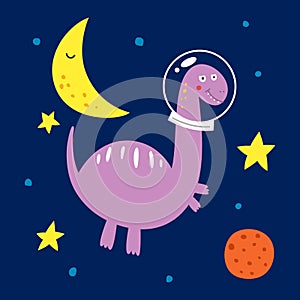 Space dinosaur, vector illustration for children s fashion