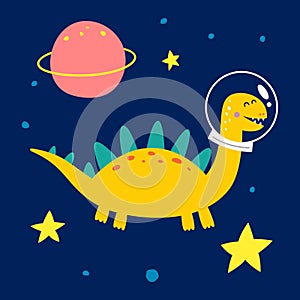 Space dinosaur, vector illustration for children s fashion
