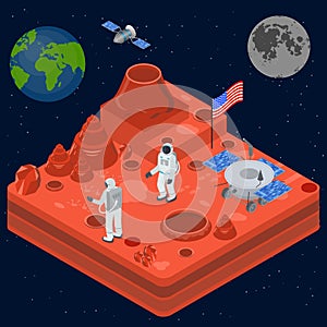 Space Discovery Concept 3d Isometric View. Vector