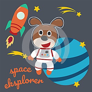 Space dog or astronaut in a space suit with cartoon style. Can be used for t-shirt print  kids wear fashion design  invitation