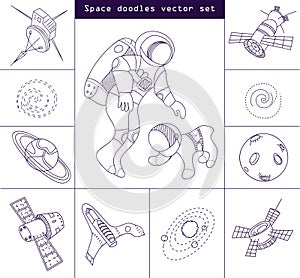 Space doodle elements line vector set