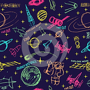 Space doodle illustration. Vector illustration. pattern with cartoon space