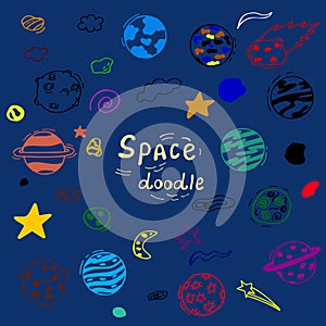 space doodles, space, planets in space, starry background.