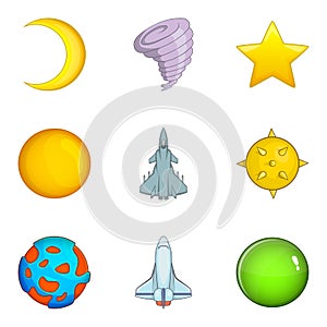 Space dream icons set, cartoon style