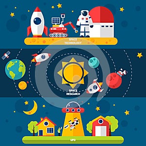 Space Exploration 3 Flat banners set