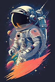 Space Exploration: Astronaut in Futuristic Technology Illustration