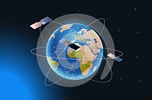 space exploration astronautics technology concept observation satellite flying orbital spaceflight around earth photo