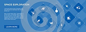 Space exploration banner 10 icons