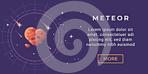 Space exploration banner flat illustration. Astronomy banner with a meteor