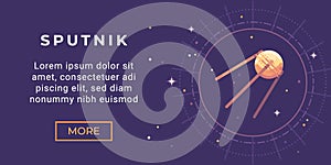 Space exploration banner flat illustration. Astronomy banner with a sputnik