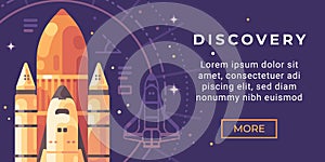 Space exploration banner flat illustration. Space discovery banner
