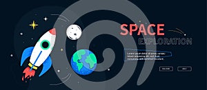 Space exploration - colorful flat design style web banner