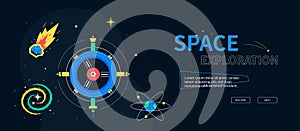 Space exploration - colorful flat design style web banner