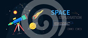 Space exploration - colorful flat design style web banner