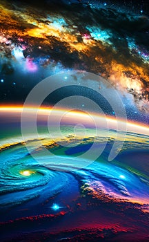 Space exploration coloured background illustration Artificial intelligence artwork generated