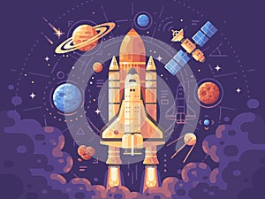 Space exploration concept. Space objects flat illustration