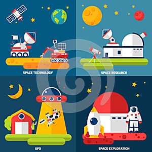 Space Exploration 4 Flat Icons Square