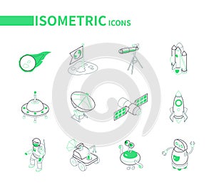 Space exploration - line colorful isometric icons set