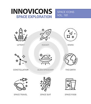 Space exploration - line design style icons set