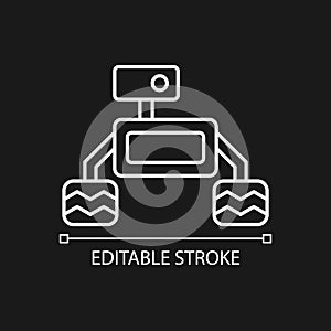 Space exploration robot white linear icon for dark theme