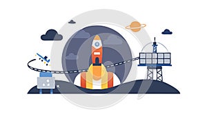 Space Exploration Rocket Launch, Satellite Tech Vector, vector design Generative AI