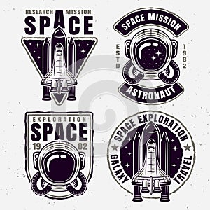 Space exploration set of four vector emblems