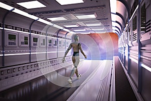 Space exploration technology with robotic astronaut on space shuttle