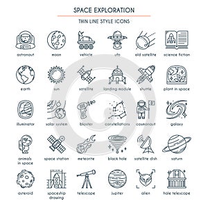 Space Exploration thin line icons