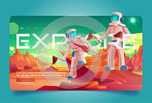 Space explore cartoon landing page, astronaut