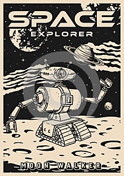 Space explorer monochrome flyer vintage
