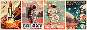 Space explorer set flyers colorful