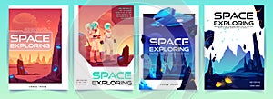 Space exploring banners set with alien landscape