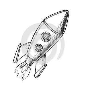 Space Exploring Launch Rocket Monochrome Vector