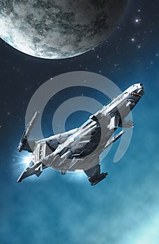 Space fighter spaceship and moon