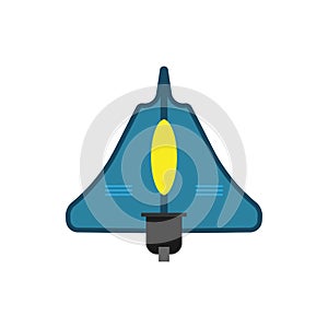 Space fighter top view flat vector icon. Flight transport aerospace combat technology plane