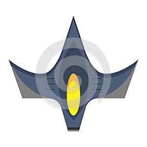Space fighter top view flat vector icon. Flight transport aerospace combat technology plane
