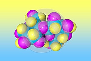 Space-filling molecular model of cellobiose on colorful background. Cellobiose exists in all living species, ranging