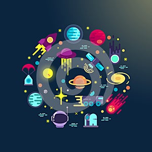 Space flat icons composition