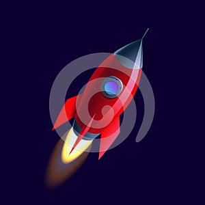 Space flat vector background with rocket, spaceship. Space for your text.