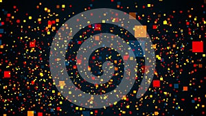 Space with flying colorful rectangles particles. Computer generated 3d rendering abstract background