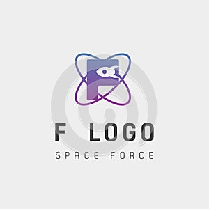 space force logo design f initial galaxy rocket vector in gradient background