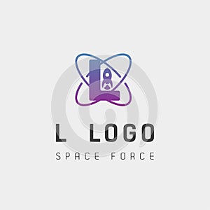 space force logo design l initial galaxy rocket vector in gradient background