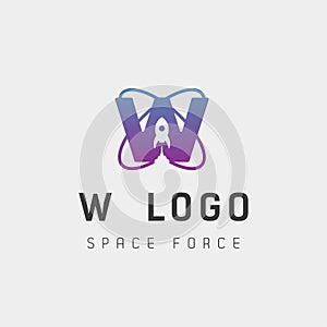 space force logo design w initial galaxy rocket vector in gradient background