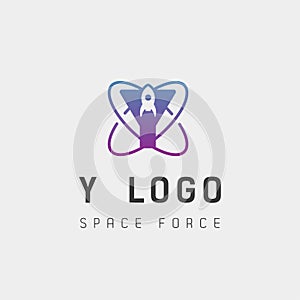 space force logo design y initial galaxy rocket vector in gradient background